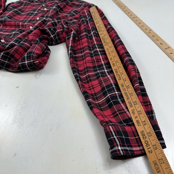 VTG Y2K Polo Ralph Lauren Buffalo Plaid Flannel Shirt Men XL Red Rare Pony Logo - Picture 5 of 14